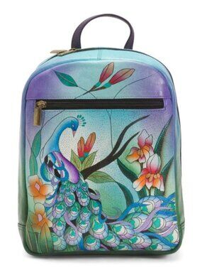 Anuschka Hand-Painted Genuine Leather Bucket Backpack Purse Blue Butterfly Bag Blue Butterfly Anuschka Hand Painted Leather Bag - Elements  main image 4